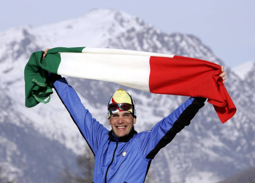 Il vincitore della medaglia di bronzo nella gara dei 30 km di sci di fondo combinata, l&#39;italiano Pietro Piller Cottrer (Ap)